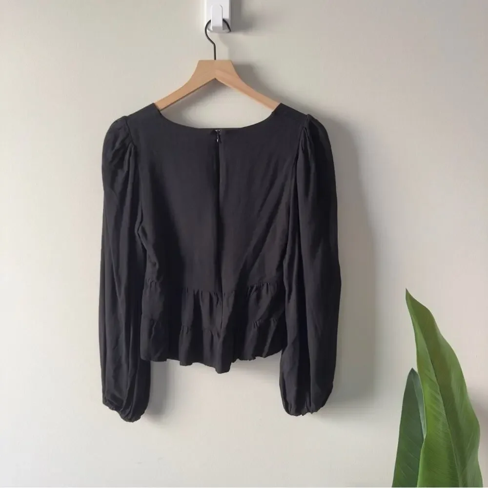 AFRM Revolve Black Babydoll Top Long Sleeve Zip Up Zipper Sweetheart Neckline M - Picture 3 of 10